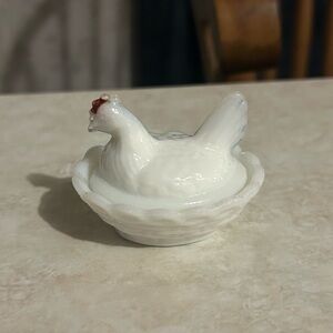 Miniature White Hen on Nest